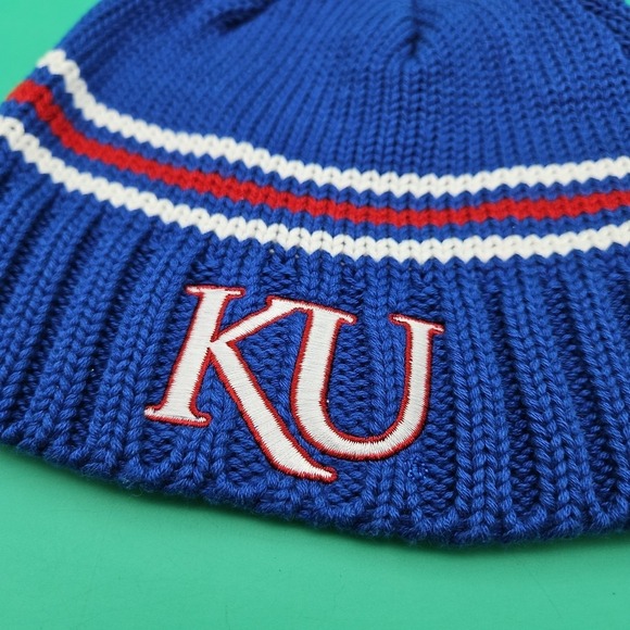 Kansas Jayhawks Adidas Beanie Hat Cap Brand New NWT Blue White NCAA One Size KU - Picture 2 of 5